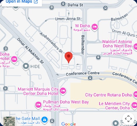 Map showing the Mercury Events office in West Bay, Doha